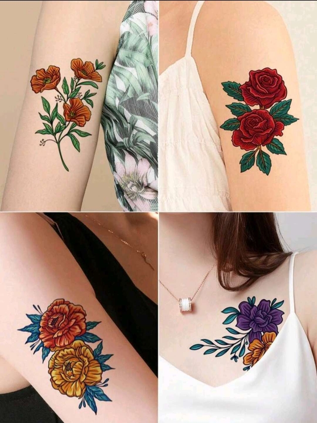 ملصق وشم نمط زهري 12 ورقة