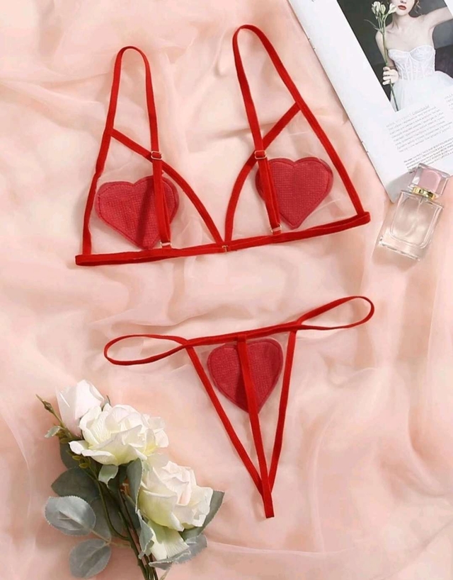 طقم لانجري شبك برقعة قلبp2