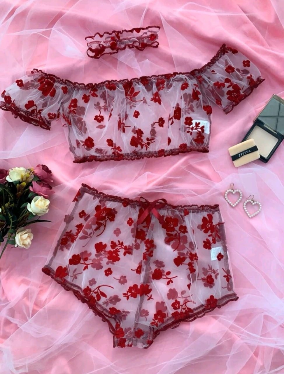 طقم ملابس داخلي طباعة الأزهار1