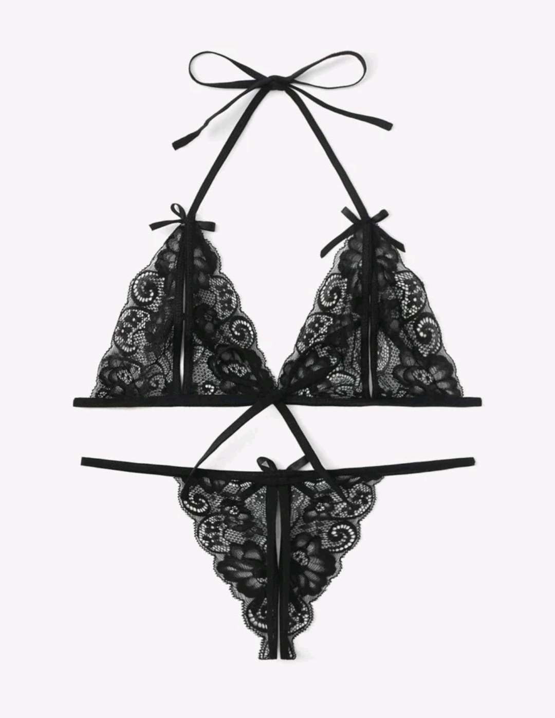 ملابس داخلية دانتيل اسود مزخرف بعقدة الفراشة2 ملابس داخلية دانتيل اسود مزخرف بعقدة الفراشة2